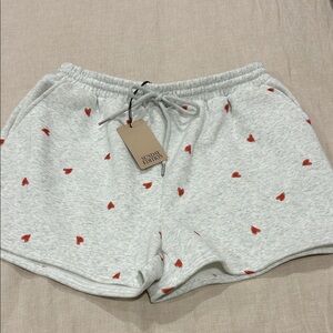 Gray Shorts with Red Heart Pattern